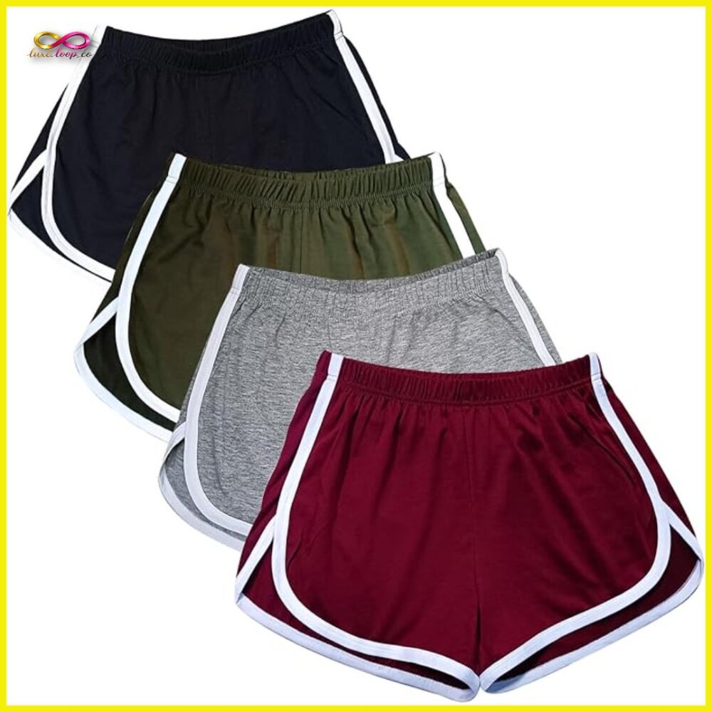 Cotton Athletic Shorts Fitted Mid‎ Rise Yoga Dance Sport Dolphin Cuff